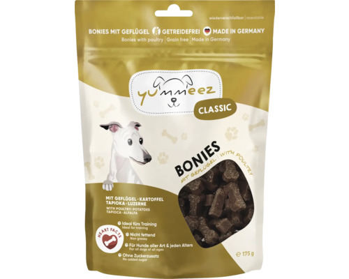Yummeez Classic Bonies à la volaille, friandises pour chiens sans céréales en emballage refermable