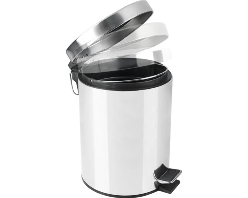 Poubelle à pédale en métal avec couvercle ouvert