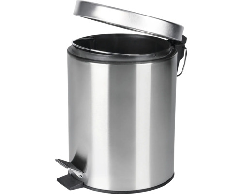 Poubelle à pédale en acier avec couvercle ouvert