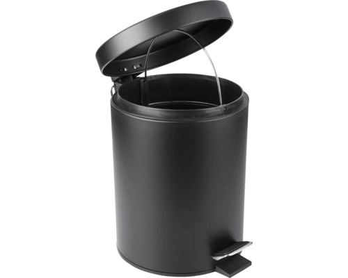 Poubelle à pédale noire, ronde et ouverte