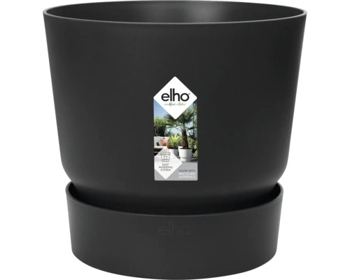 Pot pour plantes elho greenville plastique Ø 30 cm H 27,8 cm noir avec soucoupe Pot de fleurs noir avec système d'irrigation