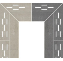 Beispiel für Wandfliesen in Grau und Beige mit Schlitzmuster