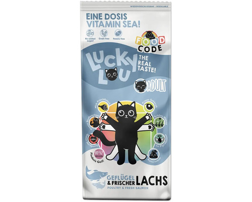 Lucky Lou Adult Katzenfutter mit Geflügel und frischem Lachs im Beutel