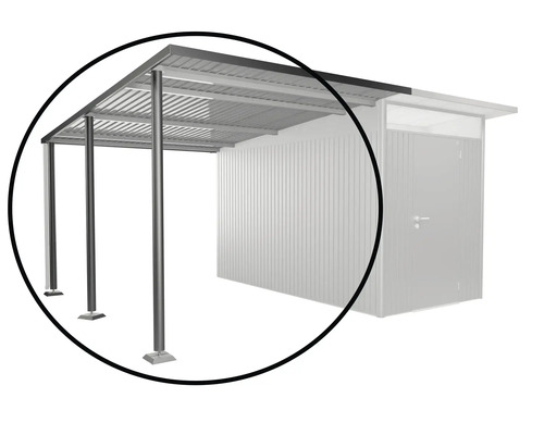 Seitendach Biohort Avantgarde A4, A8 243 x 340 x 222 cm dunkelgrau Metallcarport mit drei Pfosten