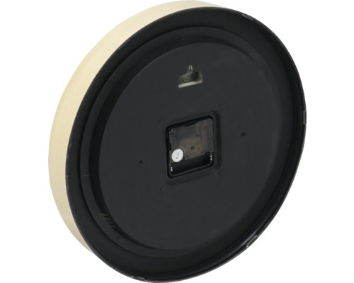 Rückseite einer Wanduhr mit Aufhängung und Uhrwerk