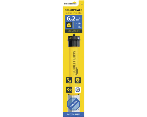 Moteur de volet roulant Schellenberg d'une superficie de 6,2 mètres carrés, d'une charge maximale de 25 kilogrammes et d'un couple de 15 Newton mètres