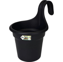 Schwarzer Hängetopf aus Kunststoff mit Haken zur Befestigung