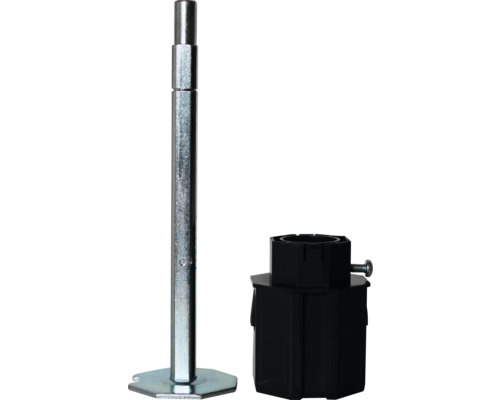 Pied de meuble avec pièce de montage noire et barre couleur argent