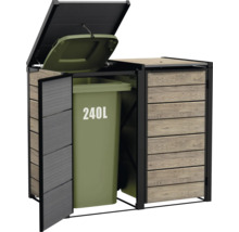 Doppel-Mülltonnenbox mit Holzverkleidung und einer geöffneten 240-Liter-Mülltonne