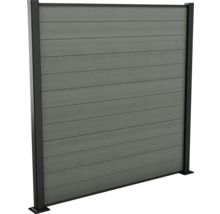 Panneau de confidentialité gris avec planches horizontales et cadre noir