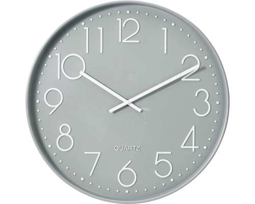 Graue Wanduhr mit Quarzwerk und Zifferblatt