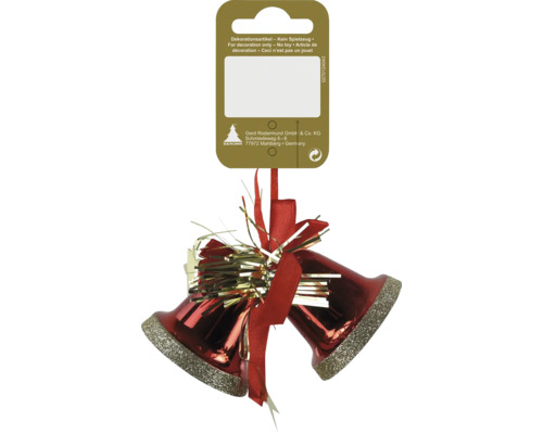 Décoration de sapin de Noël avec deux cloches et un ruban