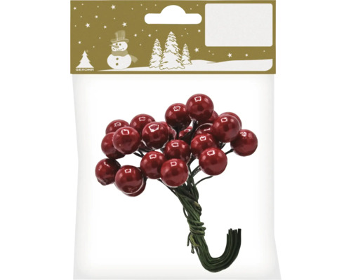 Baies rouges décoratives sur fil dans l'emballage