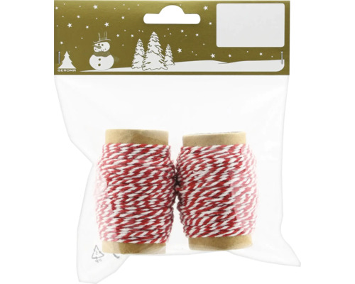 Corde sur une bobine 2x10 m rouge-blanc Deux rouleaux de ruban décoratif rouge et blanc dans un emballage