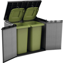 Mülltonnenbox mit zwei grünen Mülltonnen