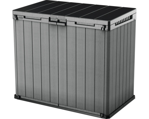 Graue Keter Aufbewahrungsbox mit Holzoptik