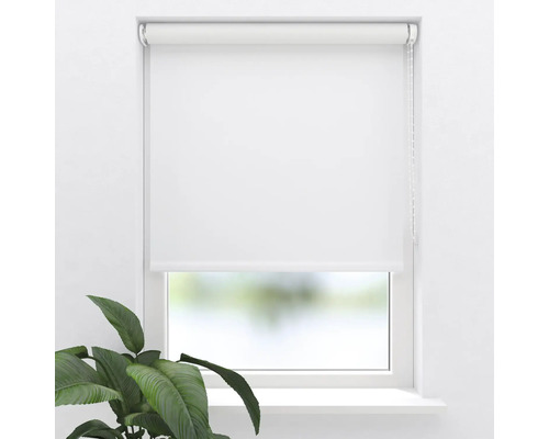 Fenster mit weißem Rollo und Kettenzug