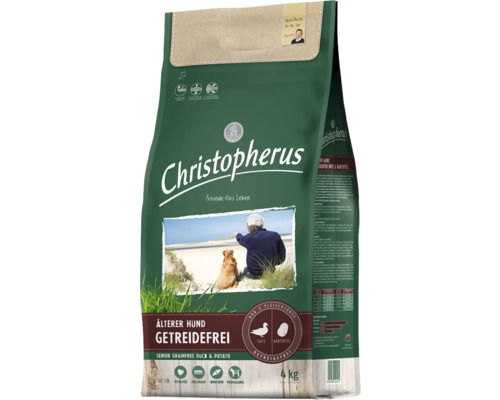 Croquettes pour chiens, Allco Christopherus sans céréales Senior canard & pomme de terre 4 kg Christopherus Senior aliments pour chiens sans céréales au canard et aux pommes de terre, 4 kilogrammes