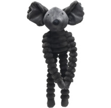 Éléphant en peluche gris avec de longs membres noués comme jouet pour chiens.