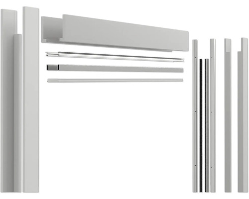 Einzelteile eines Duschkabinenrahmens