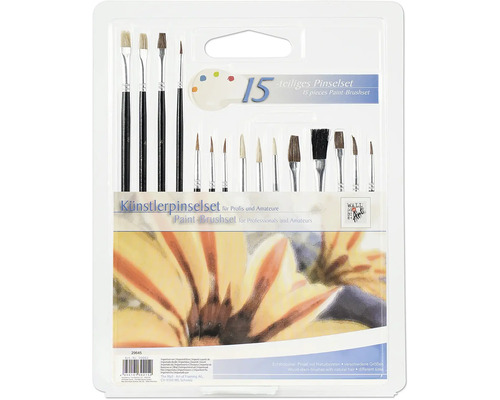 Pinselset 15-teilig 15-teiliges Künstlerpinselset für Profis und Amateure mit Holzstielen und Naturborsten