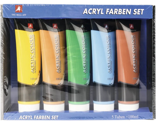 Acrylfarbenset 5-teilig blau, orange, grün, gelb, braun 100 ml Acrylfarben Set mit fünf Tuben je 100 ml