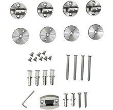 Matériel de fixation pour poteaux de garde-corps en métal, comprenant vis, chevilles et clé Allen