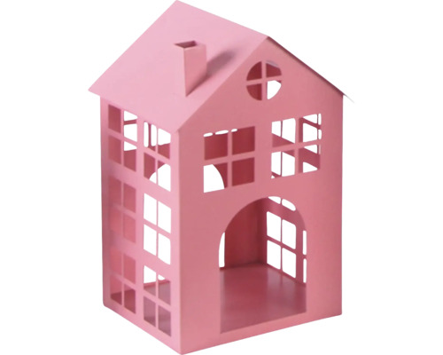 Laterne Lafiora Metall 16 x 15 x 25 cm rosa Dekoratives Haus aus Metall mit Fenstern und Tür