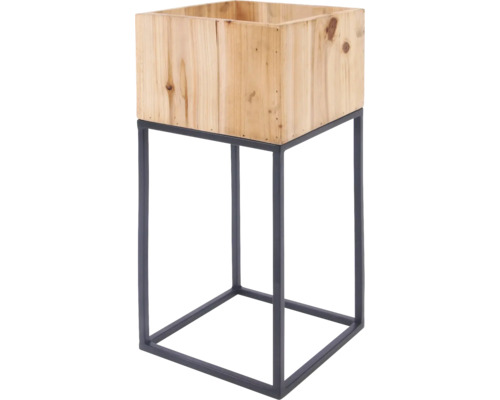 Tabouret à fleurs avec jardinière en bois et structure métallique