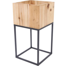 Support à fleurs avec bac en bois et structure en métal