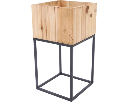 Support à fleurs avec bac en bois et structure en métal