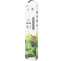 Verpackung einer Aquarienleuchte mit Zubehör und einer Abbildung eines Aquariums