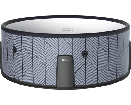 Jacuzzi gonflable rond avec motif géométrique.
