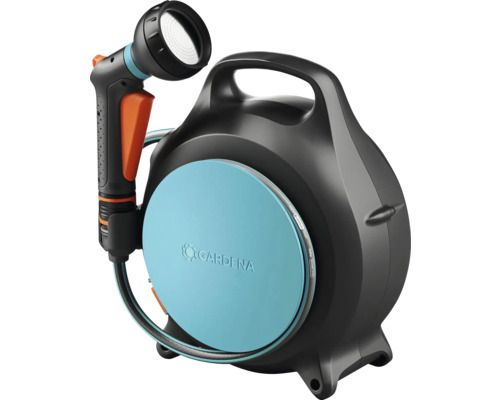 Dévidoir sur roues Gardena avec tuyau d'arrosage et lance d'arrosage