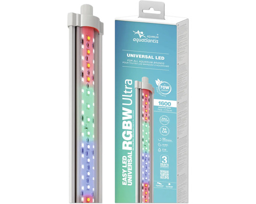 Aquatlantis Universal LED RGBW Ultra Aquariumleuchte und Verpackung