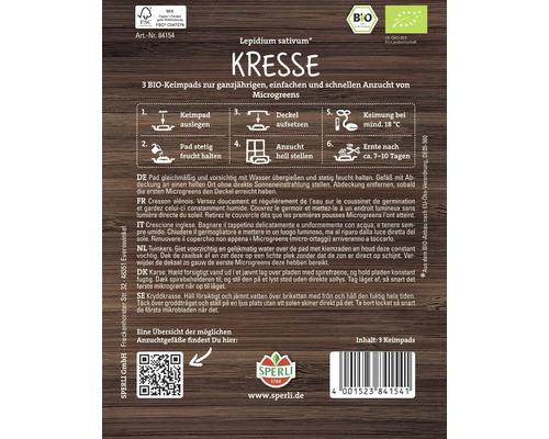 Kressesamenpackung mit Informationen zur Aufzucht von Microgreens