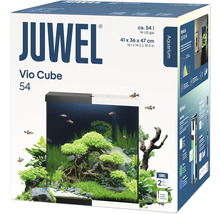 Emballage de l'aquarium Juwel Vio Cube 54 avec des informations sur la taille et les caractéristiques