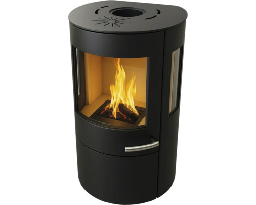 Poêle à bois noir avec feu de bois