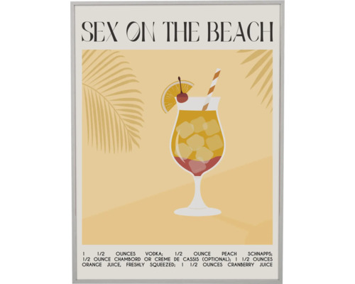 Tableau encadré en bois Sex on the beach 30x40 cm Illustration avec recette de cocktail Sex on the Beach