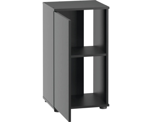 Meuble bas noir avec une porte et des étagères