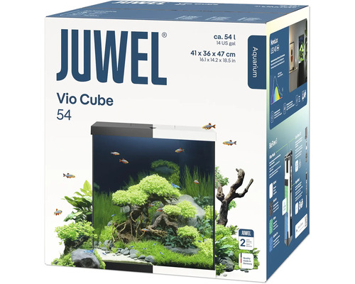 Emballage de l'aquarium Juwel Vio Cube 54 avec spécifications de l'aquarium