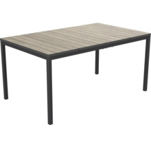 Table de jardin rectangulaire avec plateau aspect bois et structure en métal