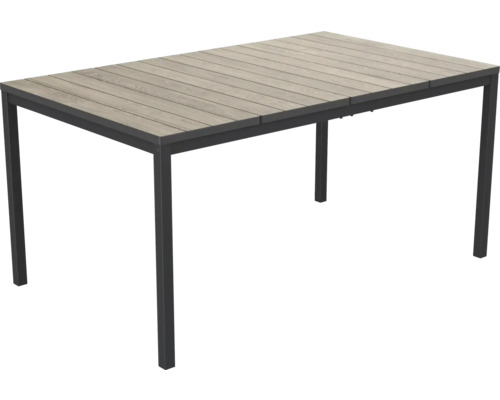 Table de jardin rectangulaire avec plateau aspect bois et structure en métal