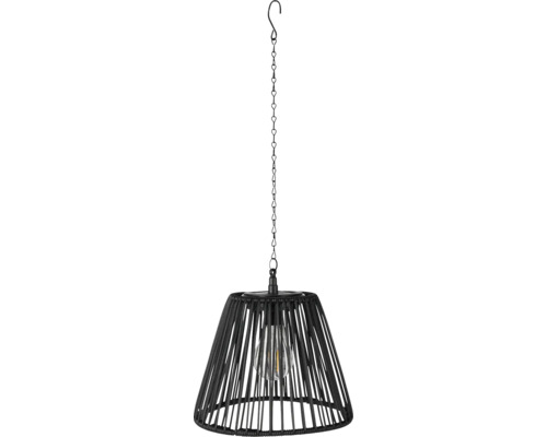 LED Solar Rattan Laterne Pendelleuchte 2700- 3000 K schwarz Hängelampe mit Lampenschirm aus geflochtenem Material und Aufhängekette