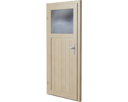 Nebeneingangstür Oklahoma 980 x 1980 mm links nach außen öffnend 1/3 Glas Holztür mit Glaseinsatz und Griff