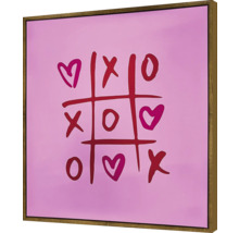 Image décorative avec cœur, croix et cercles sur fond rose dans un cadre en bois