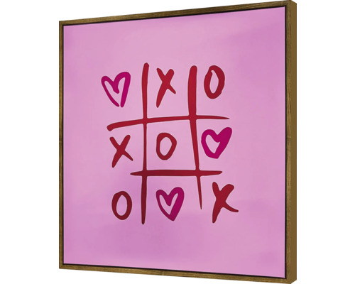 Image décorative avec cœur, croix et cercles sur fond rose dans un cadre en bois