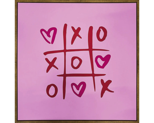 Tableau sur toile encadré Pink XOXO 50x50 cm Image décorative avec motif de Tic-Tac-Toe incluant des cœurs