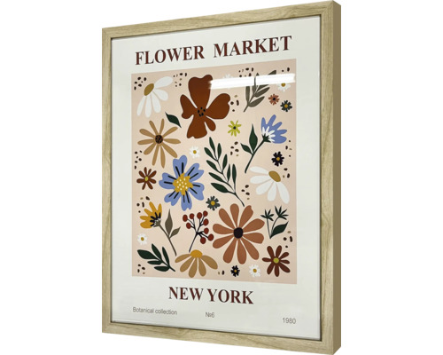 Affiche encadrée du marché aux fleurs de New York avec motif botanique