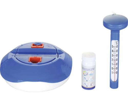 Poolpflege Set mit Dosierschwimmer, Thermometer und Teststreifen